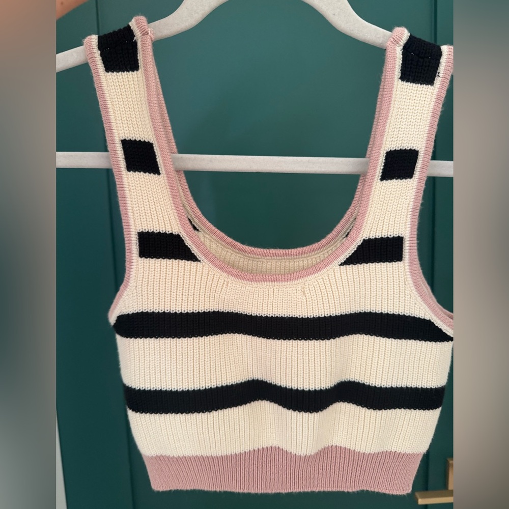NWT Anthropologie Black, Cream, and Pink Striped Tank Top